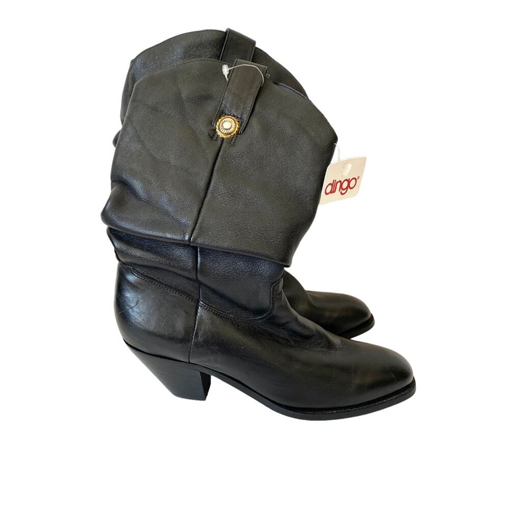 Dingo Black Leather Slouch Ankle Heeled Western Cowboy Boots NWTs size 6